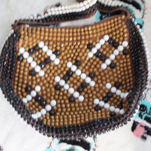 Vintage Beaded Handbag Multi Colored Zippered Top Made in Hong Kong BoHo 1970's